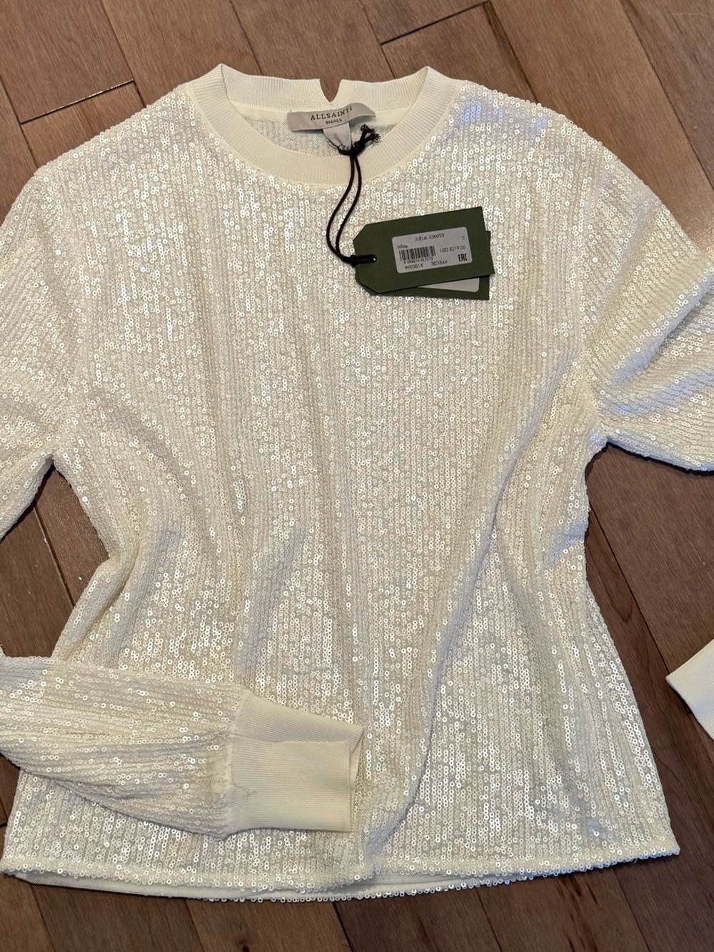 AllSaints White Sequin Crewneck Sweater